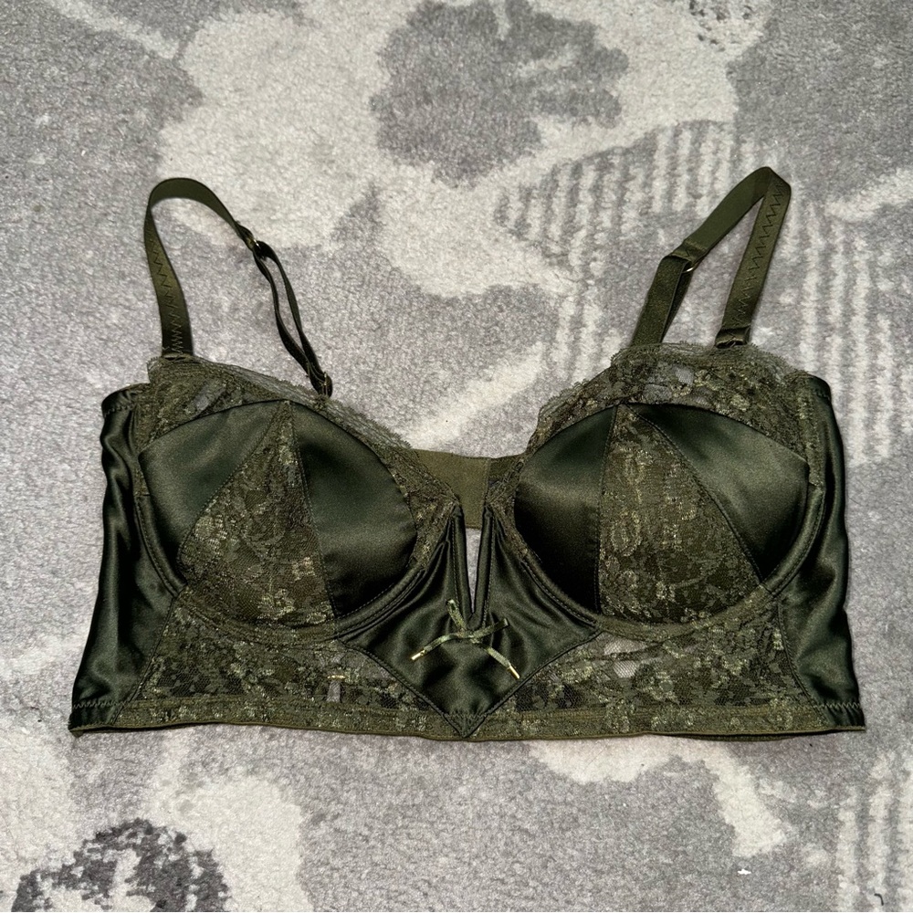 Victoria’s Secret Olive Green Satin Corset Lace Accent Balconet Bra